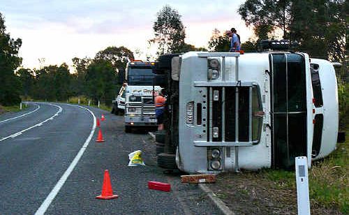 A truck driver survived a truck rollover on Sunday morning. A truck driver survived a truck rollover on Sunday morning.